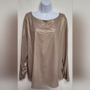 Anne Klein Gold Metallic Top Blouse Long Sleeve XL Excellent Condition